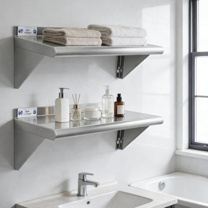 Hally Stainless Steel Shelf 2 Pack Wall Mounted Metal Shelves 10"x30" NSF - size: 10"x30"
