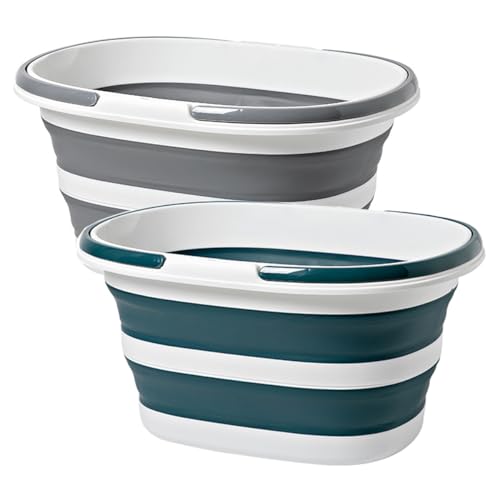 2 Pack 16L (4.2 Gallon) Foldable Household Mop Bucket, Collapsible Cleaning Bucket, Easy Storage for Mop Cleaning, Camping and Car Care, Multi-Scene Use (Grey+Blue) - color: Grey+blue