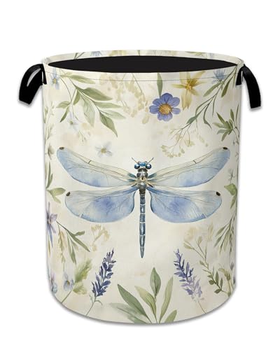 Vintage Dragonfly Laundry Basket,Foldable Waterproof Oxford Cloth Tote Bag Flower Plant Vintage Laundry Hamper with Handles,20.8"x16" Clothes Storage Bucket Organizer for Laundry Room Bathroom Bedroom - color: Vintage Dragonfly Flower Plant Vintage