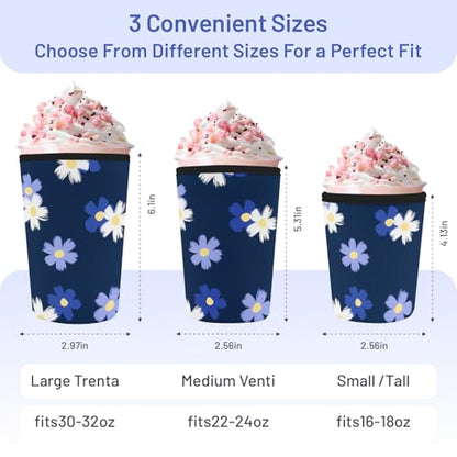 Iced Coffee Sleeve Reusable Neoprene Cup Sleeves, White Floral - color: Blue White Floral