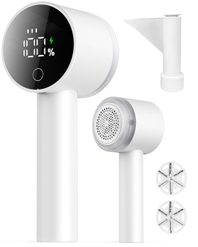 Fabric Shaver, 2 in 1 Rechargeable Sweater Shaver with Lint Roller, Magnetic Cap, Digital Display, 2 Extra Blades, Defuzzer for Clothing Furniture Couch - color: Iovry