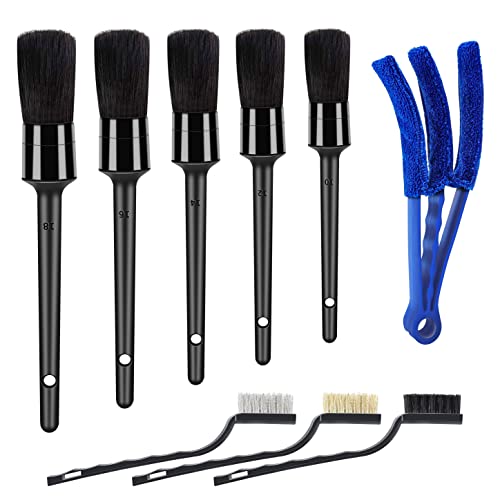 HMPLL 9pcs Auto Car Detailing Brush Set Car Interior Cleaning Kit - color: black