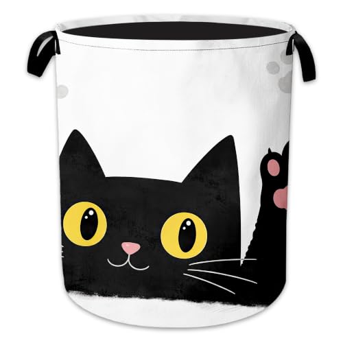 Black Cat Laundry Basket Oxford Cloth Cat Paw Laundry Hamper With Handle Foldable Portable Clothes Storage Basket Storage Bag For Laundry Room/Bathroom/Bedroom/Dormitory 20.8"x16" - color: Black Cat