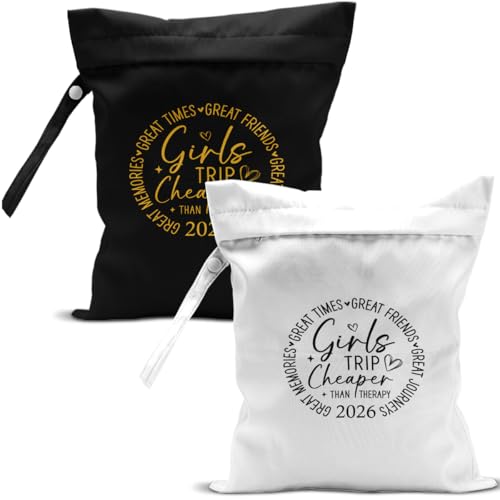 2Pcs Girls Trip Gifts Wet Dry Bag, Beach Bag Wet Bag Favors, Aloha Bags for sunscreen Swimsuit Toiletry Travel Essentials For Women, Beach Travel Laundry bags for Dirty Diaper Swimsuit Gifts - color: 2Pcs. Black & White