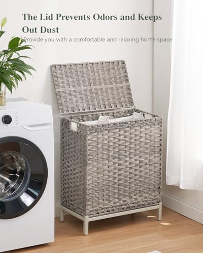 SETVSON Laundry Hamper with Lid, 112 L Handwoven PE Rattan Wicker, Gray - color: Gray, size: 112 L - 29.6 gal