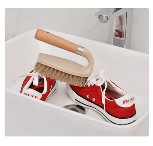 Stiff Bristle Brush, Powerful Cleaning Brush with Wooden Handle for Comfortable Grip. Ideal for Bathrooms, Tiles, Sinks, Carpets, Pools, Garages, and Floor Cleaning. (Gray)