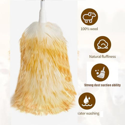 Lambswool Feather Duster with Extension Pole up to 97inch,Extendable Feather Duster Used for Cleaning High Ceiling Fan, High Ceilings,Furniture,Hard to Reach Areas - size: 31-97inch
