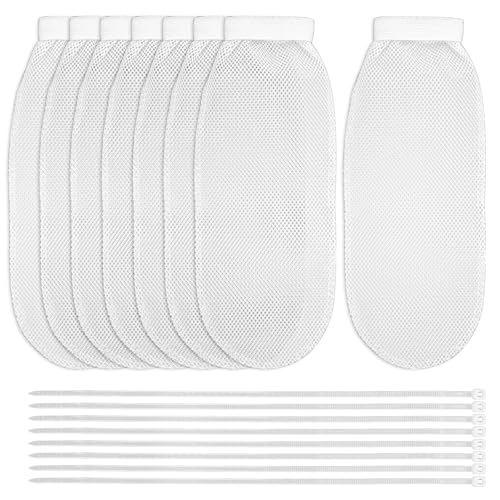 8 Pieces Lint Traps for Washing Machine Hose, Laundry Washer Drain Lint Catcher Nylon Mesh Lints Traps with 8 Pcs Tie Strap Discharge Hoses Filter Fits All Washing Machines - color: White