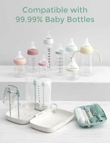 Momcozy 7-in-1 Baby Bottle Brush Set with Drying Rack, Green - color: Green, size: Classic Style