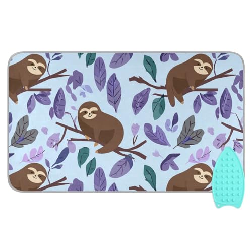 Ironing Mat Pad for Table Portable Travel Iron Blanket Ironing Board Covers Pressing Mat Heat Press Pads 27.6x47.2 Inches Cartoon Sloths Branch Purple60 - color: Cartoon Sloths Branch Purple60