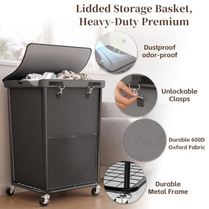 Laundry Hamper with Wheels and Lid, 150L Large Rolling Laundry Basket Gray - color: Grey, size: 150L