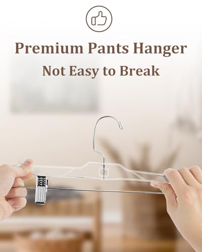 AMKUFO Pants-Hangers-with-Clips-30-Pack, 14 Inch Clear-Plastic-Skirts-Hangers-with-Adjustable-Clips for Shorts Jeans Trousers, Clothes-Hangers Non-Slip Clip-Hangers - size: 30 Pack