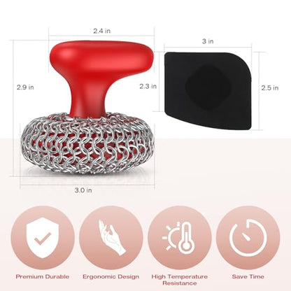 Cast Iron Scrubber Dish Scrub Brush 316 Chainmail Scrubber for Cast Iron - color: Red