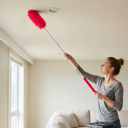 Microfiber Feather Duster with 29 in Telescoping Pole and Bendable Head for Ceiling Fans, Ceilings, Blinds, Furniture and Cars, Pink - color: Pink