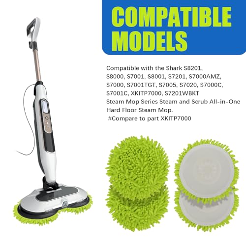 Microfiber Chenilles Pads for Shark Steamer S7001 s7020 s7000amz s7000 s7001tgt s7201 s8201 S7005 s8001 Series Rotating Steam Scrubber,Scrub Sanitize at The Same,Round Scrubbing Mop Replacement Pad - color: 4 Green Microfiber Chenilles Pads