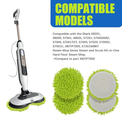 Microfiber Chenilles Pads for Shark Steamer S7001 s7020 s7000amz s7000 s7001tgt s7201 s8201 S7005 s8001 Series Rotating Steam Scrubber,Scrub Sanitize at The Same,Round Scrubbing Mop Replacement Pad - color: 4 Green Microfiber Chenilles Pads