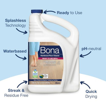Bona Hardwood Floor Cleaner Refill - 96 fl oz - Unscented - size: 96 Fl Oz (Pack of 1)