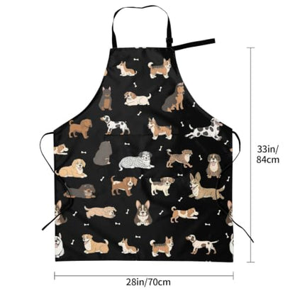 Perinsto Waterproof Apron With 2 Pockets Kitchen Chef Aprons Bibs For Cooking Baking Painting Gardening Grooming - color: Dog Black
