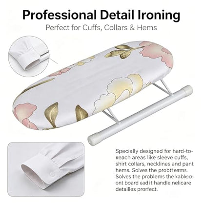 Foldable Mini Ironing Board, Space Saving Tabletop Ironing Board, Sleeve Cuffs and Collars Handling, Portable Compact Iron Board, Peony Design, for Home and Travel Use