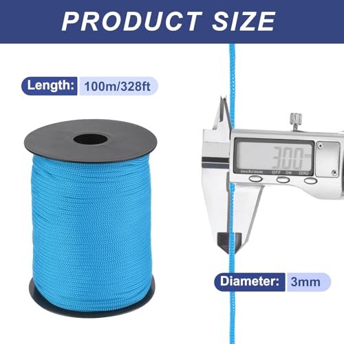 MECCANIXITY 1/8 Inch Braided Polypropylene Rope 328ft Lake Blue - color: Lake Blue, size: 1/8 Inch