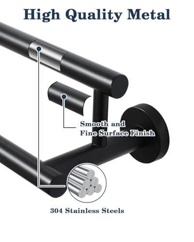 Alise Double Towel Bar Black,16" Towel Racks for Bathroom Wall Mounted - color: Matte Black, size: 16-Inch (2-Bars)