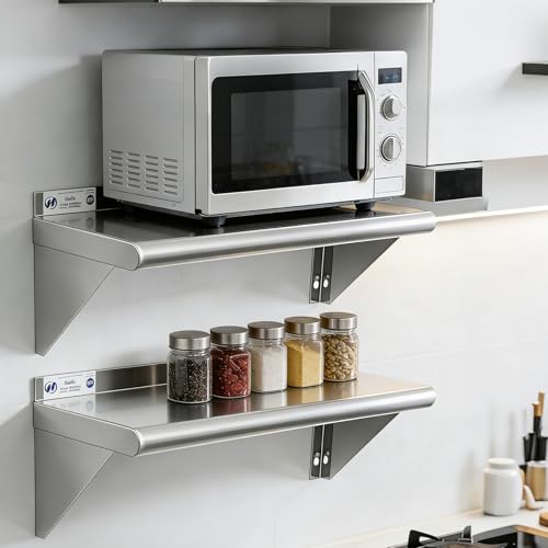 Hally Stainless Steel Shelf 2 Pack Wall Mounted Metal Shelves 10"x24" NSF - size: 10"x24"