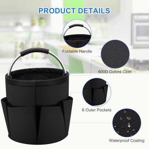 Cleaning Caddy with Handle: Cleaning Supplies Organizer - Portable Shower Caddy - Cleaning Bucket Bag 17L with 6 Pockets - Foldable Storage Basket for Home, Garden