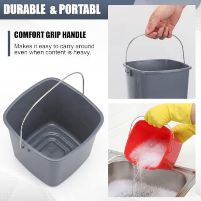 Zhehao 6 Pcs 3 Quart Small Sanitizer Cleaning Bucket, Red,Gray - color: Red,gray