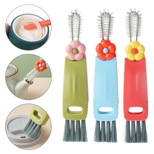JJUNW 3 in 1 Cup Lid Cleaning Brush, 7Pcs Portable Cup Cleaner Set with 4 Long-Bristled Tools, Water Bottle Cleaner for Home Kitchen and Travel