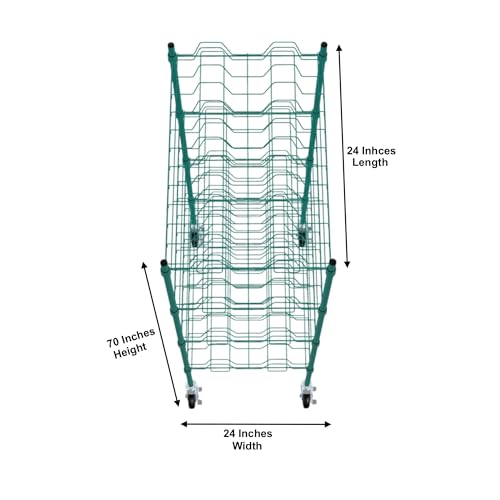 PRO&Family 24" x 48" Mobile Green Epoxy 4-Tier Commercial Drying Rack with Casters – Heavy Duty Wire Shelving for Dish Drying, Kitchen Storage & Food Service Use (3" Slots) - size: 24" x 48" Mobile