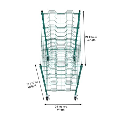 PRO&Family 24" x 48" Mobile Green Epoxy 4-Tier Commercial Drying Rack with Casters – Heavy Duty Wire Shelving for Dish Drying, Kitchen Storage & Food Service Use (3" Slots) - size: 24" x 48" Mobile