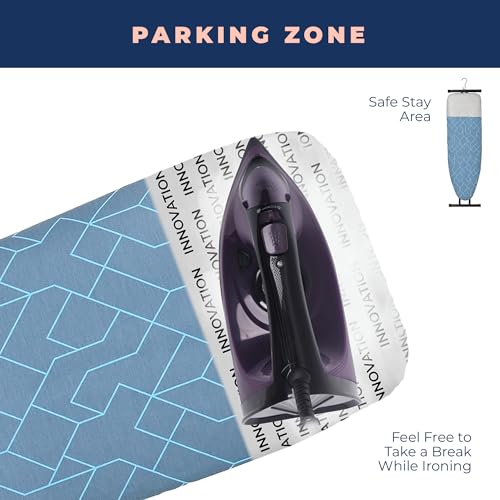 Ironing Board, Compact and Space Saver Foldable Iron Board, Safety Ironing with Park Zone and 3 Layers Extra Thick Cover, Adjustable Height, Easy Storage with Smart Hanger and Lightweight Design - color: Blue, size: 13"x43"