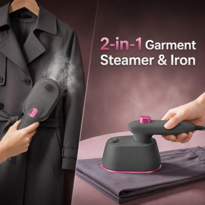 Mini Travel Steamer Iron, 2-in-1 Dry Steam Garment Iron for Clothes - color: Premium Matte Gray