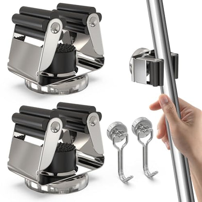 3-H 2 Pack Magnetic Broom Holder with 2 Pack Mini Magnetic Hooks,Silver - color: Silver, size: 2pc+2pc(42mm-Magnet)