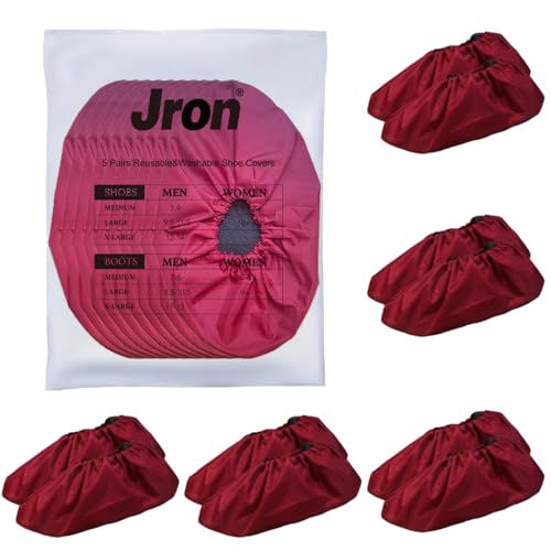 Jron 5 Pairs Premium Reusable Washable Shoe Cover Boot Covers for Contractors, (5 Pairs | US 12-14 For Shoes/US 11-13 For Boots, Wine Red) - color: Wine Red, size: 5 Pairs | US 12-14 For Shoes / US 11-13 For Boots
