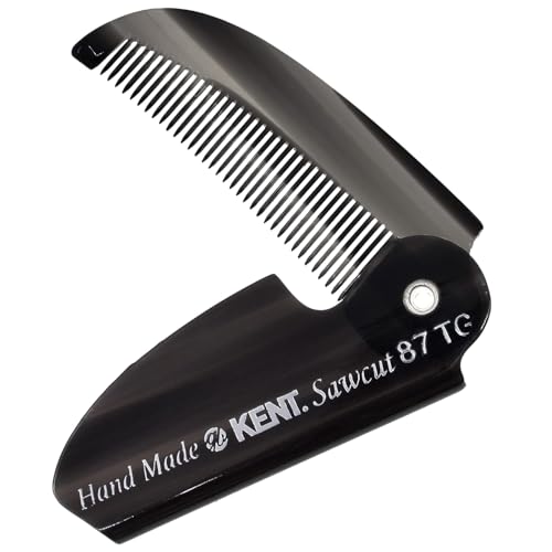 Kent 87T Black Graphite Handmade Folding Pocket Comb for Men, Fine Tooth Hair Comb Straightener for Everyday Grooming Styling Hair, Beard or Mustache, Saw Cut Hand Polished, Made in England - color: Graphite, size: Pack of 1