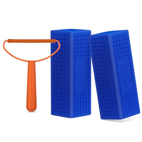 Honeydak 3 Pieces Hair Remover Tool Dog Hair Remover Pro Silicone Cleaner Brush Roller Fuzz Hairball Brush for Carpet Rake, Car Mat, Couch, Pet Bed, Clothes(Blue, Orange) - color: Blue, Orange