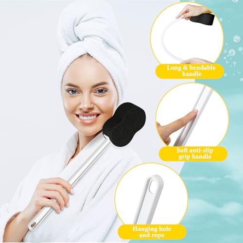Long Handled Sponge 22.4'' Back Scrubber for Shower, Black - color: Black