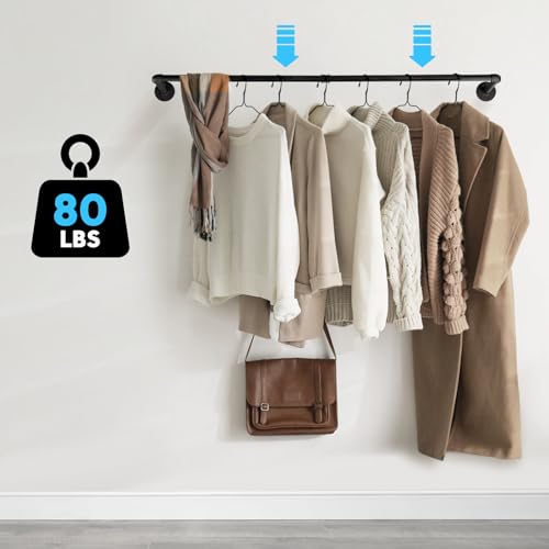 Industrial Pipe Clothes Rack Wall Mounted Clothing Rack Set of 2,38.2 Inches Heavy Duty Iron Garment Rail,Space-Saving Hanging Rod for Laundry Room,Bedroom,Closet Storage - size: 38.2 Inches