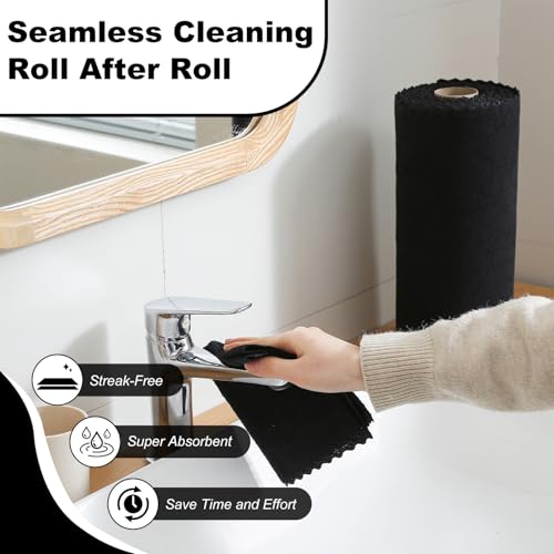 Jessy Home 2 Roll Reusable Paper Towels,100 Sheets Tear Away Microfiber Cleaning Cloth, Lint Free Cleaning Rags for Kitchen, Dishcloth,Household Cleaning Supplies - color: Black