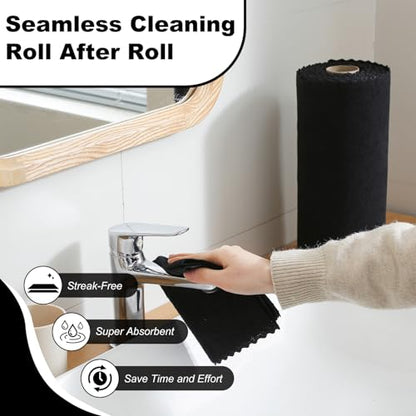 Jessy Home 2 Roll Reusable Paper Towels,100 Sheets Tear Away Microfiber Cleaning Cloth, Lint Free Cleaning Rags for Kitchen, Dishcloth,Household Cleaning Supplies - color: Black