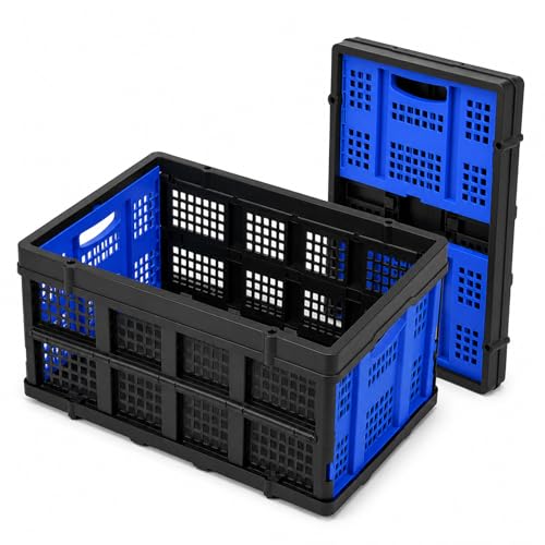 49L Collapsible Storage Crates, Stackable, Blue, 2 Pack - size: 2 Pack
