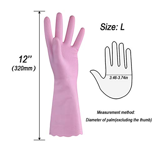 HSL Household Cleaning Gloves - Reusable Kitchen Dishwashing Gloves with Latex Free, Cotton lining, Waterproof, Non-Slip (Large, 2 Pairs) - color: Blue+pink, size: Large (Pack of 2)