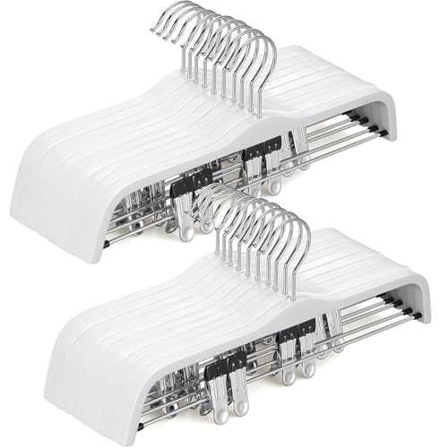 TOPIA HANGER Wooden Pants Hangers,Slim Natural Wood Skirt Hangers with Anti-Rust Hook and Adjustable Metal Clips, Perfect for Skirts, Pants, Slacks-20 Pack-CT17W20 - color: White, size: 20 Pack