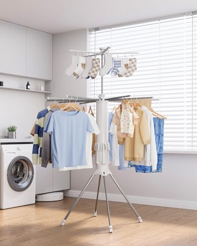 Sakugi Foldable Clothes Drying Rack, 12 Steel Arms, Silent Wheels, 71" H