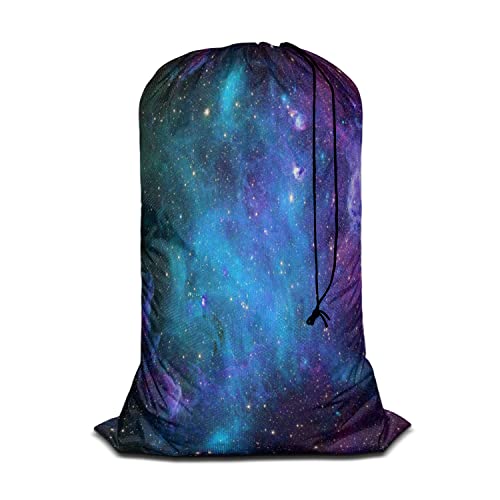 Swono Starry Sky Laundry Bag with Drawstring Straps, Heavy Duty Extra Large Laundry Bags for Laundromat Household, Galaxy Nebula Cloud Cluster Stars Aerospace Travel Dirty Clothes Bag, Purple Blue - color: Starry Sky