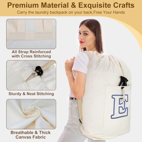 Laundry Bag Backpack Personalized Initial Canvas Laundry Bag, Letter E - color: Letter E, size: X-Large