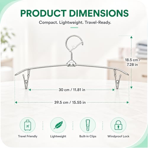 ROOM127 Travel Hangers with Clips, 5 Pack Foldable Stainless Steel Hangers - color: Green
