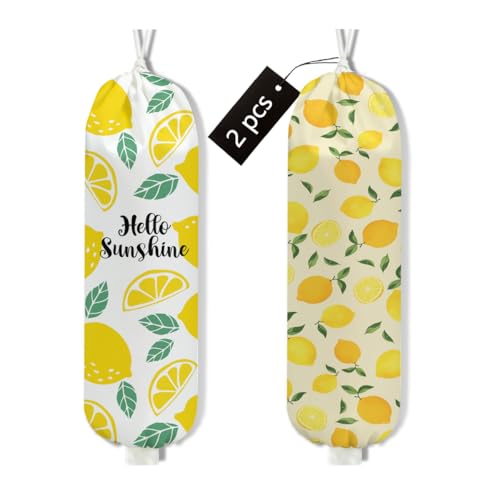 2Pcs Lemon Plastic Bag Holder, Wall Mount Grocery Bag Holder - color: multicolour 1333