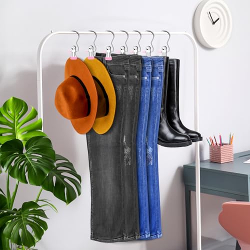 30 Pack Boot Hangers for Closet, Pink Laundry Hooks with Clips